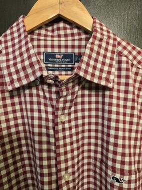Vineyard Vines Crimson and Gray Gingham Classic Fit Tucker Shirt Size Large